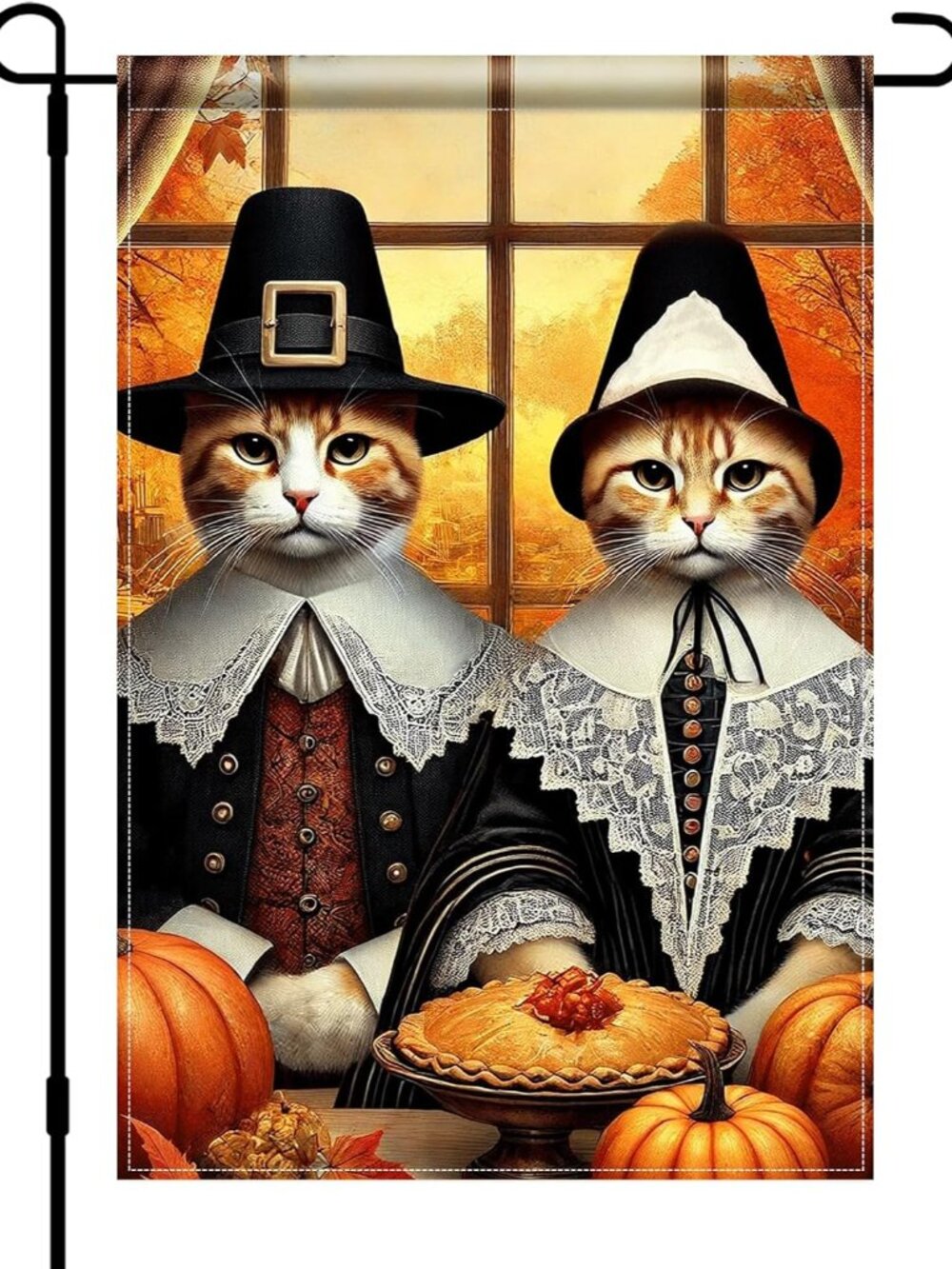 Fall Garden Flag 12x18 Inch Cat Pumpkin Thanksgiving Decor